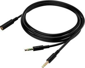 HyperX HyperX PC Extension Cable 4-Pole To Dual 3.5mm, Cord 2m Audio Extension For Desktop Computer Gaming Headset Headphones Audio Devices, Black 4P5B4AA