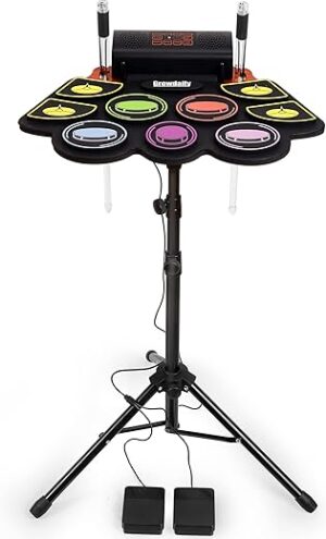 GrowDaily Kids Electric Drum Set, 9 Pads With Stand