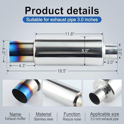 SINGARO Exhaust Muffler Stainless Steel Kit, Universal - Image 2