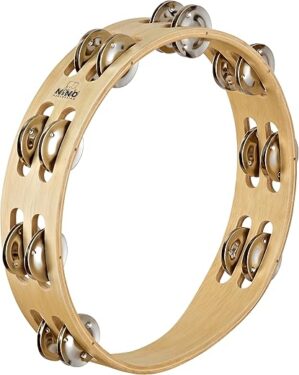 Nino Percussion Wood Tambourine 2 Rows Natural