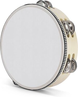 Flexzion Wooden Round Tambourine 8″ Inch Jingles
