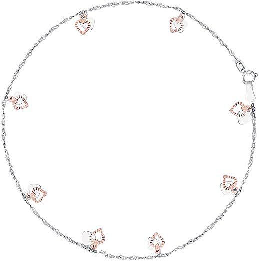 Ritastephens White Rose Gold Heart Anklet