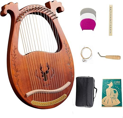 LJMGT 16-String Mahogany Lyre Harp For Beginners