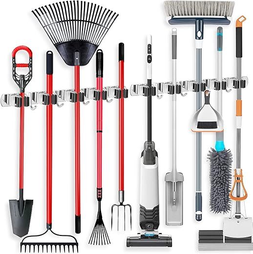 IMILLET 2 Pack Wall Mount Broom Holder with Hooks