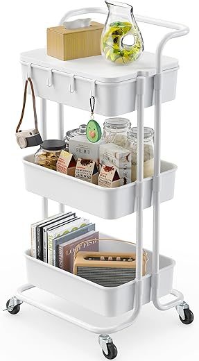 Pipishell 3 Tier Rolling Utility Cart, White