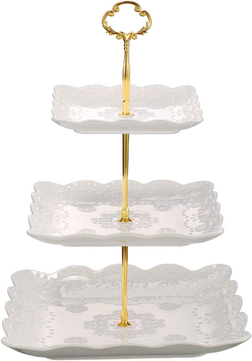 Sumerflos 3 Tier Square Porcelain Cupcake Stand
