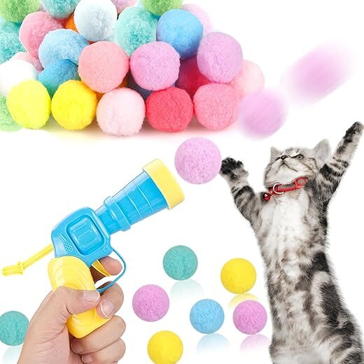 MeoHui 31Pcs Cat Ball Toy Launcher Gun