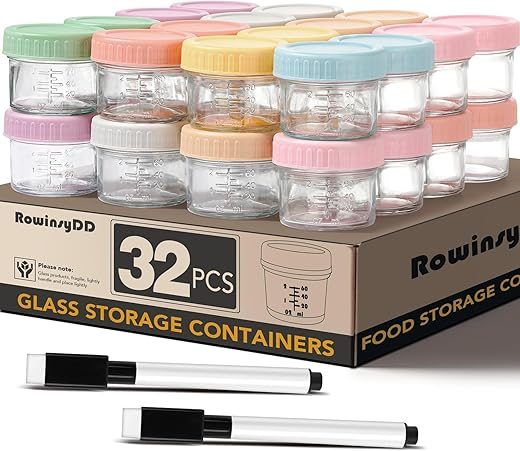RowinsyDD 32-Pack Leakproof Glass Baby Food Jars