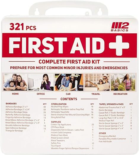 M2 BASICS 321 Piece Emergency First Aid Kit, Wall Mountable