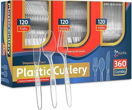 Munfix 360 Count Heavy Duty Plastic Silverware Set