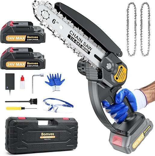 Bomves 6-Inch Cordless Mini Chainsaw, Rechargeable