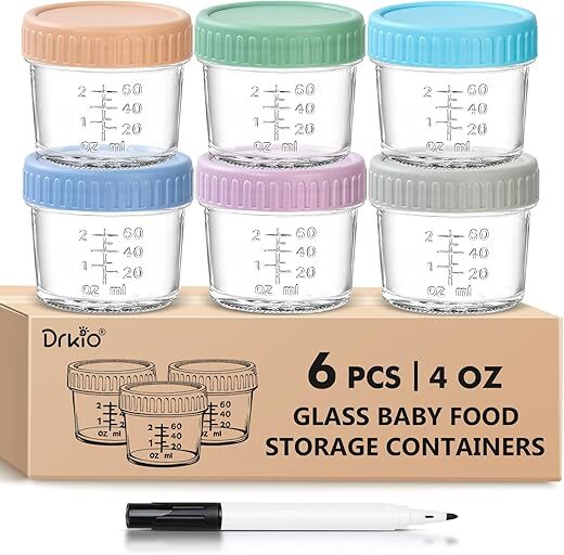 DRKIO 6 Pack Glass Baby Food Containers – 4 Oz
