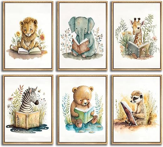 GKQNMU 6Pcs Safari Animal Nursery Wall Art