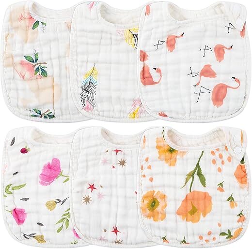 Zainpe 6Pcs Snap Muslin Cotton Bibs for Baby