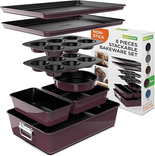 NutriChef 8-Piece Nonstick Stackable Bakeware Set