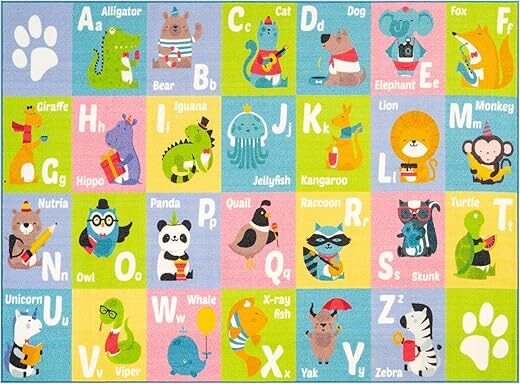 KC Cubs ABC Alphabet Animal Educational Non-Slip Kids Rug KCCUBS123