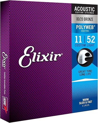 Elixir Acoustic Guitar Strings, 80/20 Bronze, Custom Light 11-52