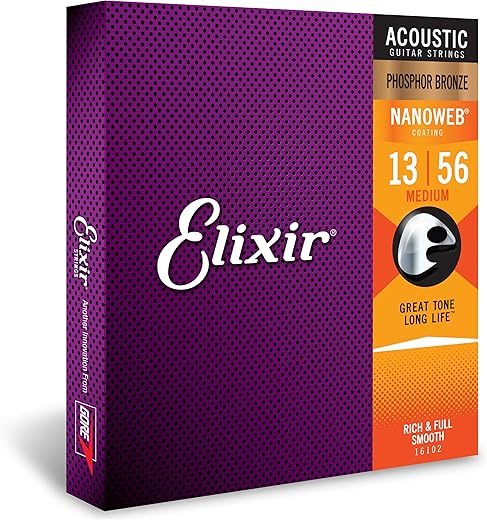 Elixir Acoustic Guitar Strings, Phosphor Bronze, Medium 13-56