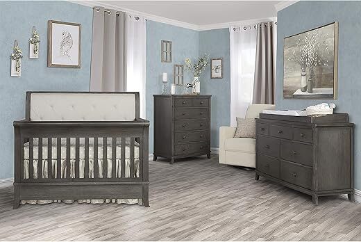 Evolur Amsterdam 5-in-1 Convertible Crib, Smokey Grey