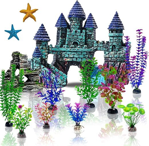 Mechpia Aquarium Decorations Kit, Resin Castle, Plants