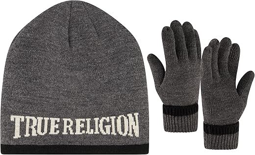 True Religion Beanie Hat And Gloves Set, Faux Sherpa