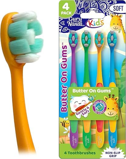 GuruNanda Butter On Gums Kids Toothbrush – 4 Pack