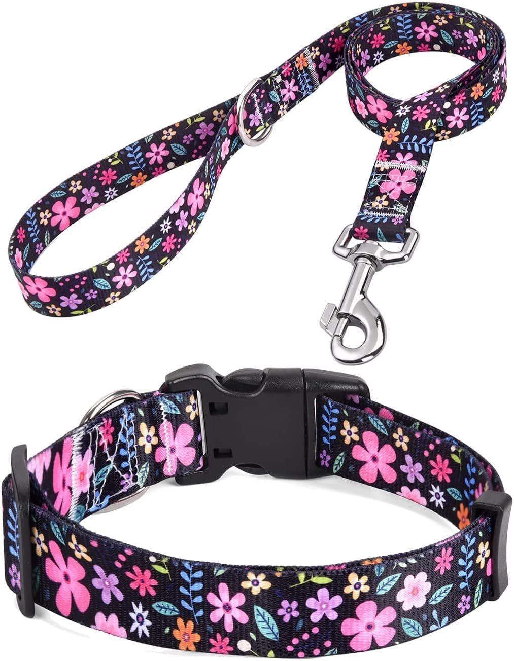 HQYDDMI Dog Collar And Leash Set, Floral, XS