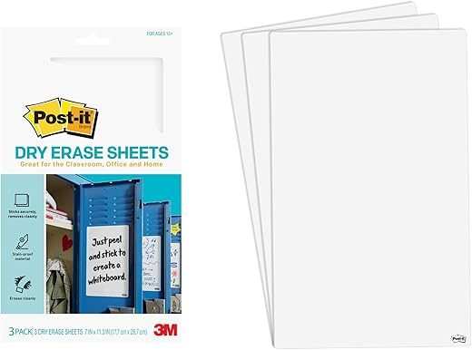 Post-it Dry Erase Sheets, 7×11.3 in, White (DEFSHEETS-3PK)