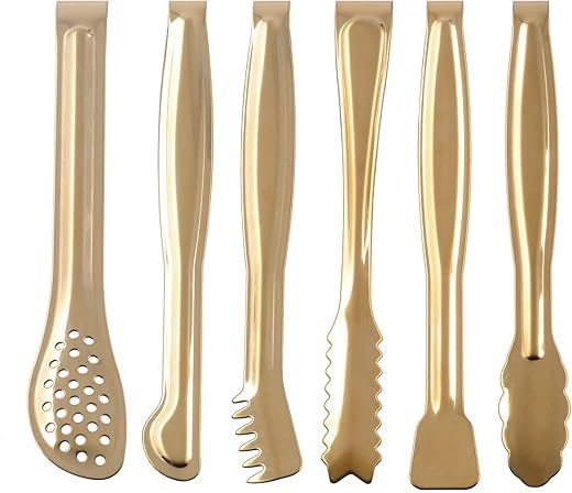 HINMAY Gold Plated Mini Serving Tongs, Set of 6