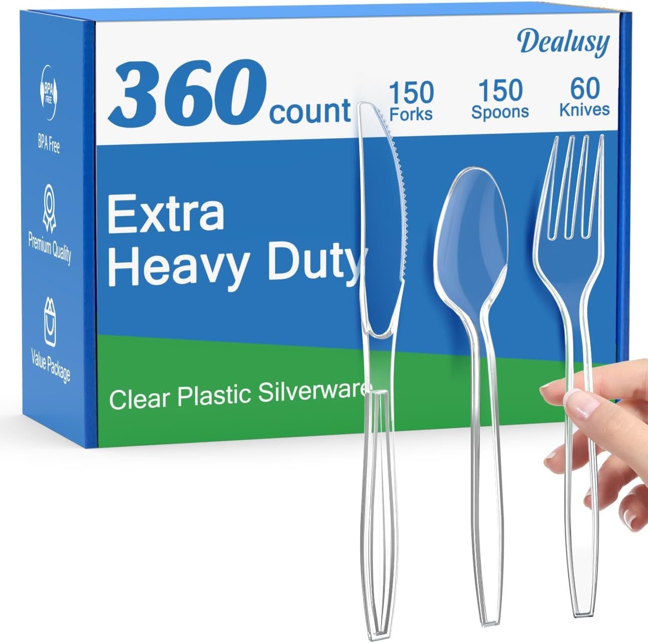Dealusy Heavy Duty Clear Plastic Silverware Set