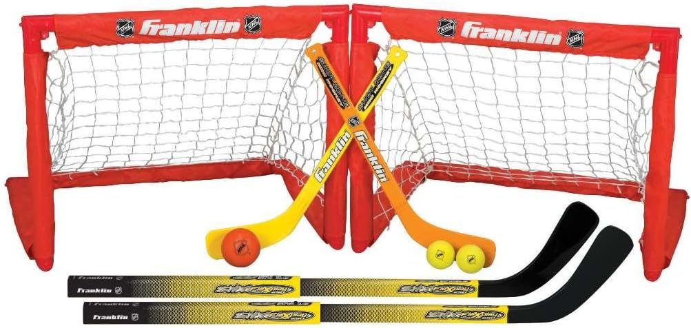 Franklin Sports Kids Folding Hockey Goals Set with Sticks