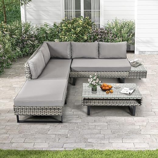 DWVO L-Shaped Wicker Patio Sofa Set