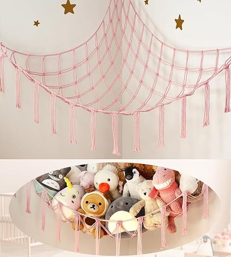 mirolam Large Stuffed Animal Storage Hammock – Pink
