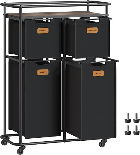 VASAGLE Laundry Basket With Wheels, Portable Cart
