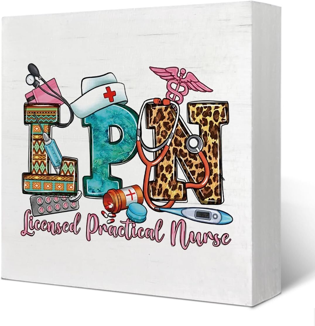 Yetmadi LPN Gifts: Licensed Practical Nurse Wood Box Sign, 5×5