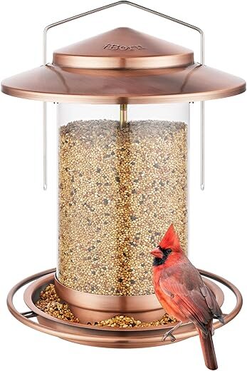 iBorn Metal Bird Feeder, 18cm Roof & Tray, 6 Port (Seed Not Included)