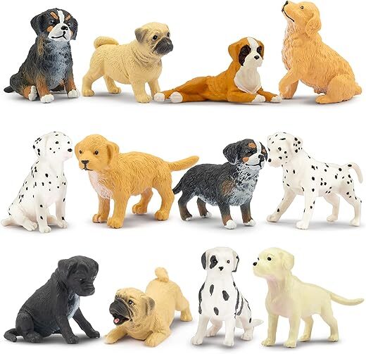 Toymany Mini Dog Figurines Playset, Realistic Detailed 12PCS