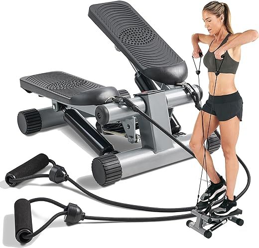 Sunny Health & Fitness Mini Stepper with Resistance Bands & App