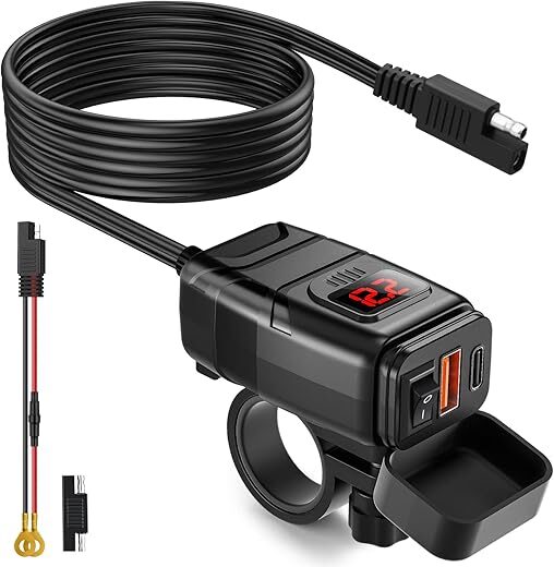 EXTRACTME Motorcycle Phone Charger, Dual USB & Voltmeter