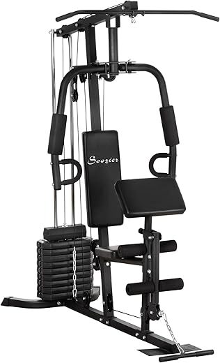 Soozier Multifunction Home Gym with 100lbs Weight Stack