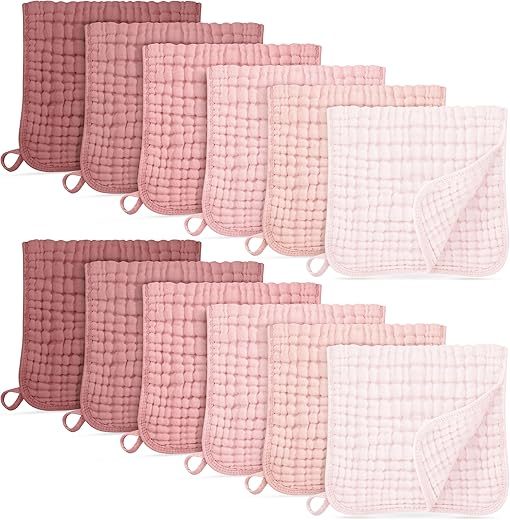 Unnivoll Muslin Burp Cloths Gradient Pink 12 Pack