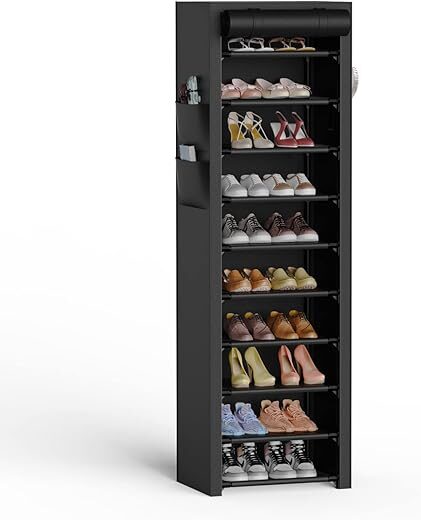 VTRIN Narrow 10-Tier Shoe Rack with Covers