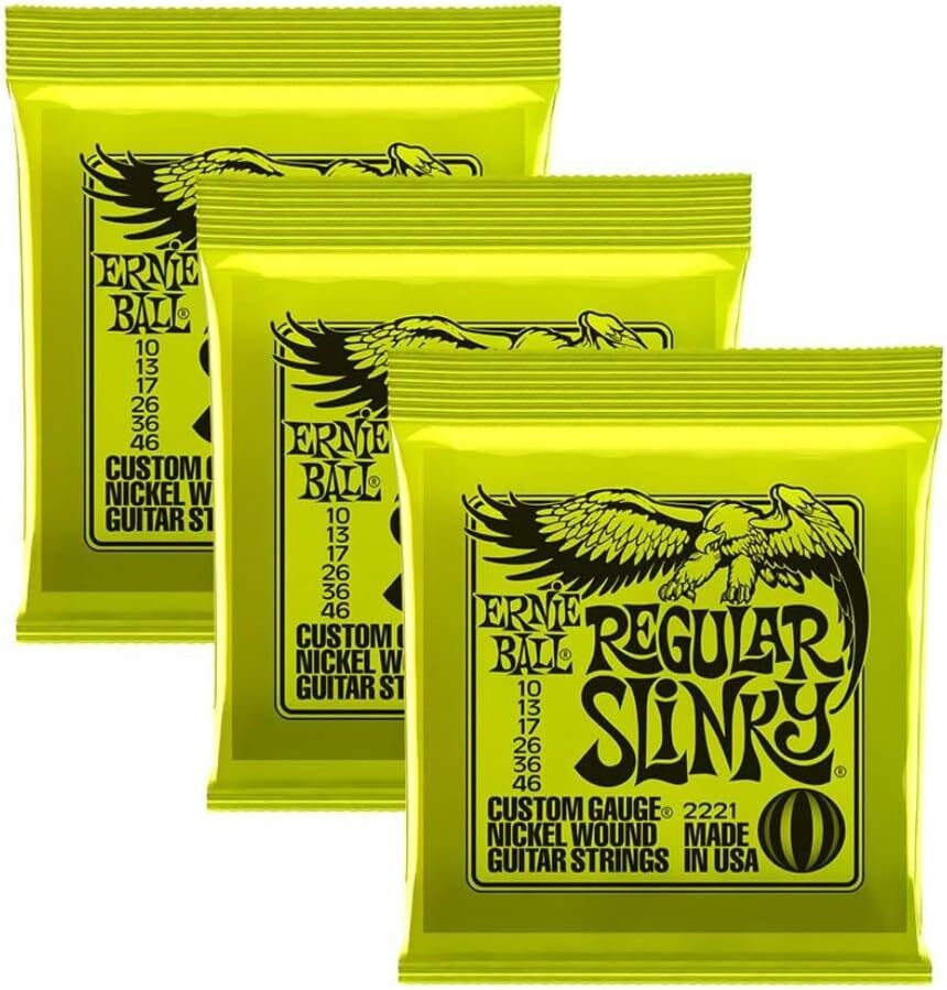 Ernie Ball Nickel Regular Slinky Electric Guitar Strings 3 Pack 2221