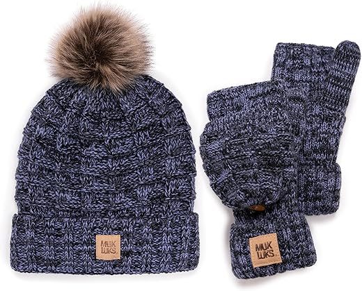 MUK LUKS Patch Beanie And Mitten Set