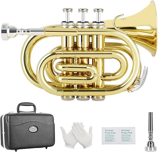 EASTROCK Pocket Trumpet Gold Lacquer Bb with 7C Mouthpiece