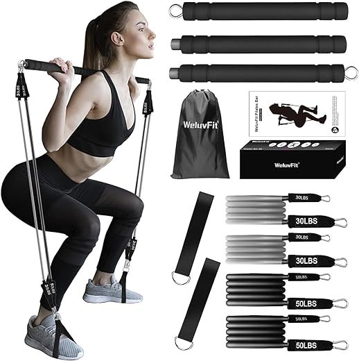 WeluvFit Portable Multifunctional Pilates Resistance Bar Kit