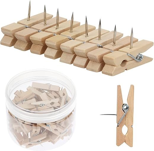 Joyberg Push Pin With Wooden Clips, 50 PCS