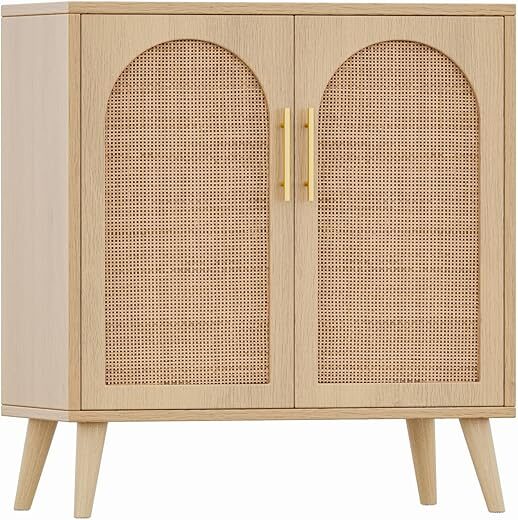 Rovaurx Rattan Storage Cabinet with Doors