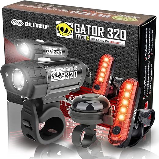 BLITZU Rechargeable Bike Lights Set with Bell