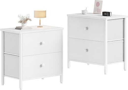 BOLUO Set of 2 White Nightstands with Drawers